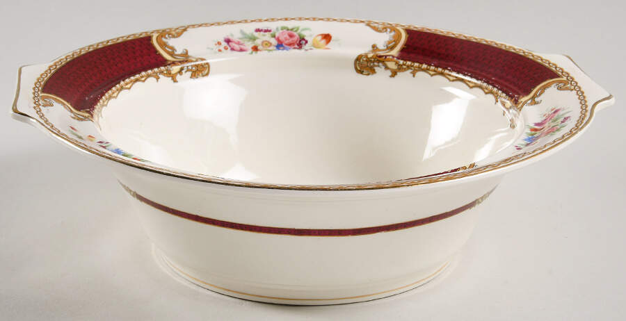 The Bouquet Maroon Round Vegetable No Lid by Myott Staffordshire-1