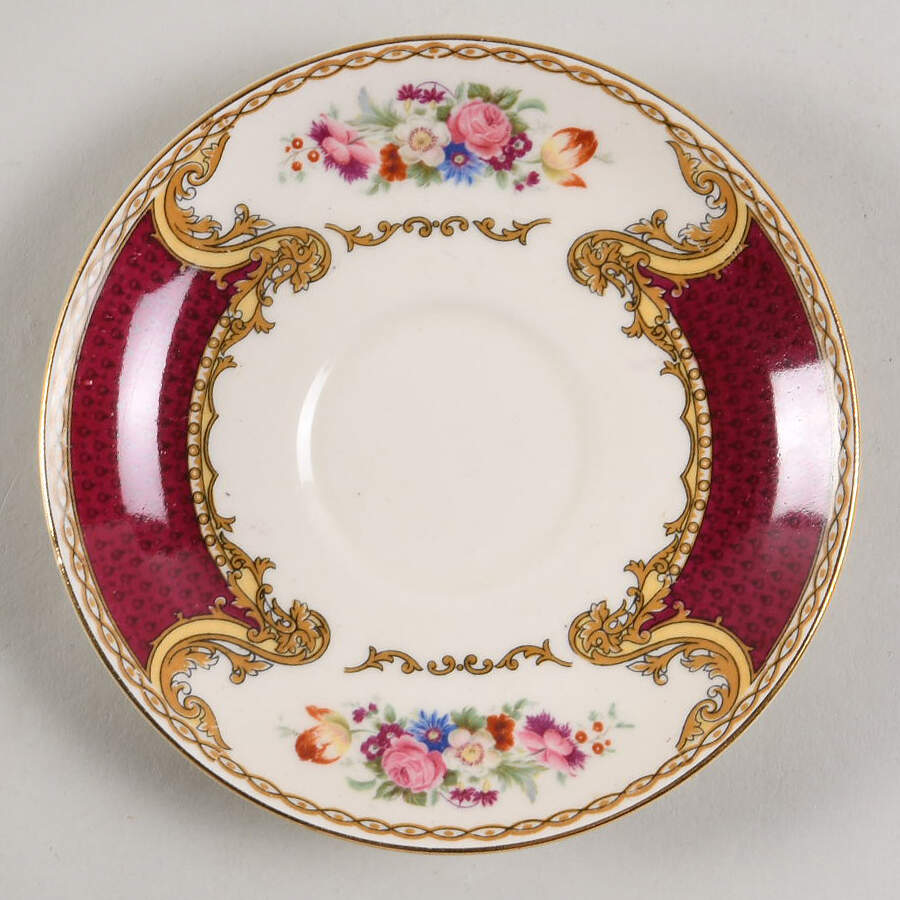 The Bouquet Maroon Saucer for Footed Cup by Myott Staffordshire-1
