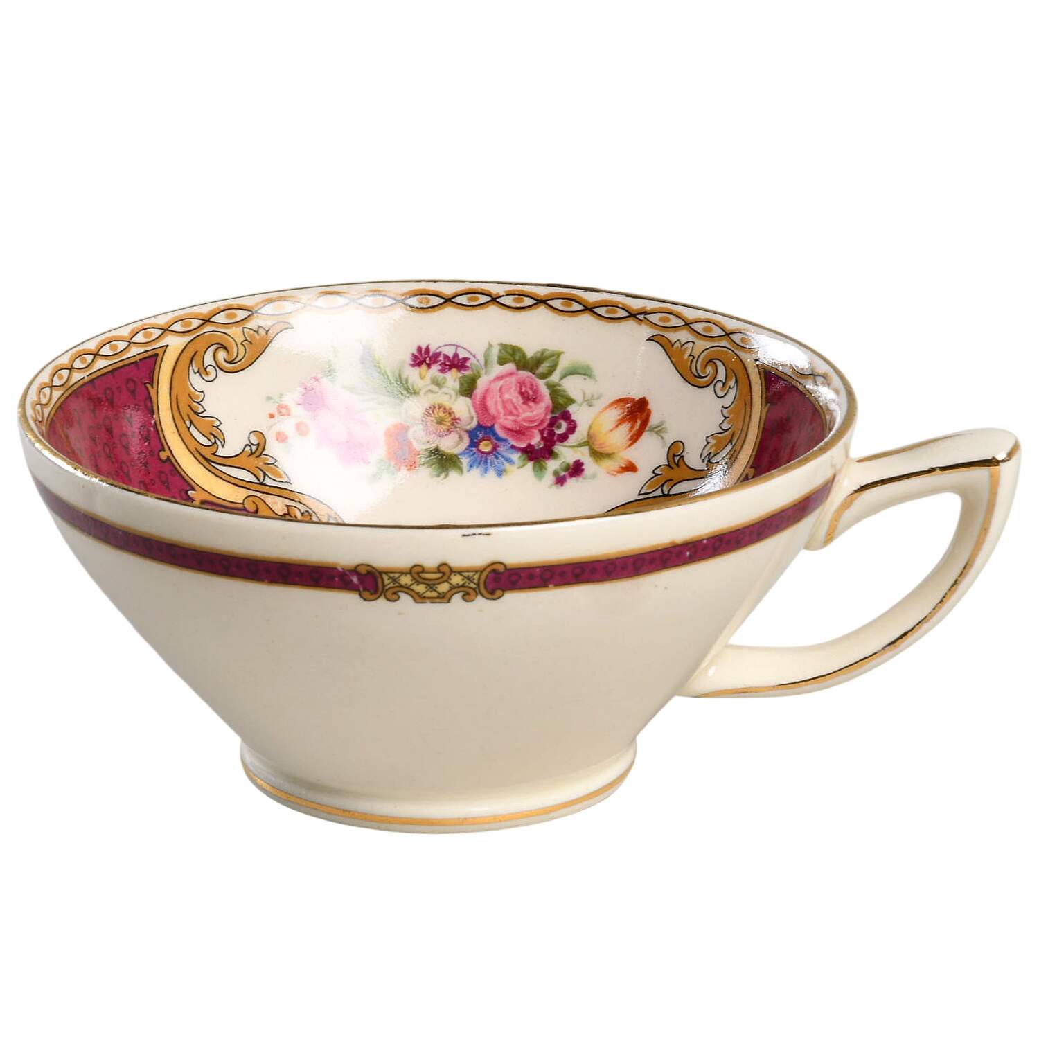 The Bouquet Maroon Footed Cup by Myott Staffordshire-1
