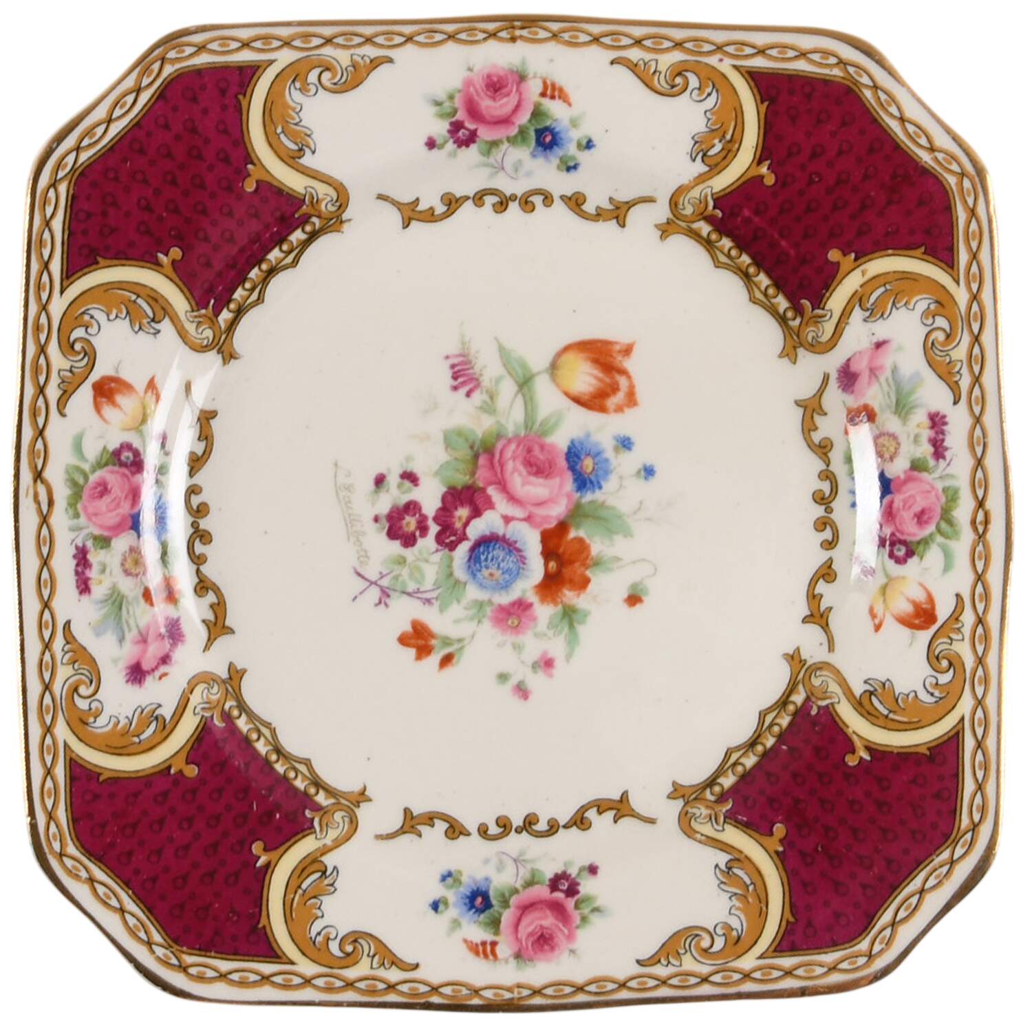 The Bouquet Maroon Square Bread & Butter Plate by Myott Staffordshire-1
