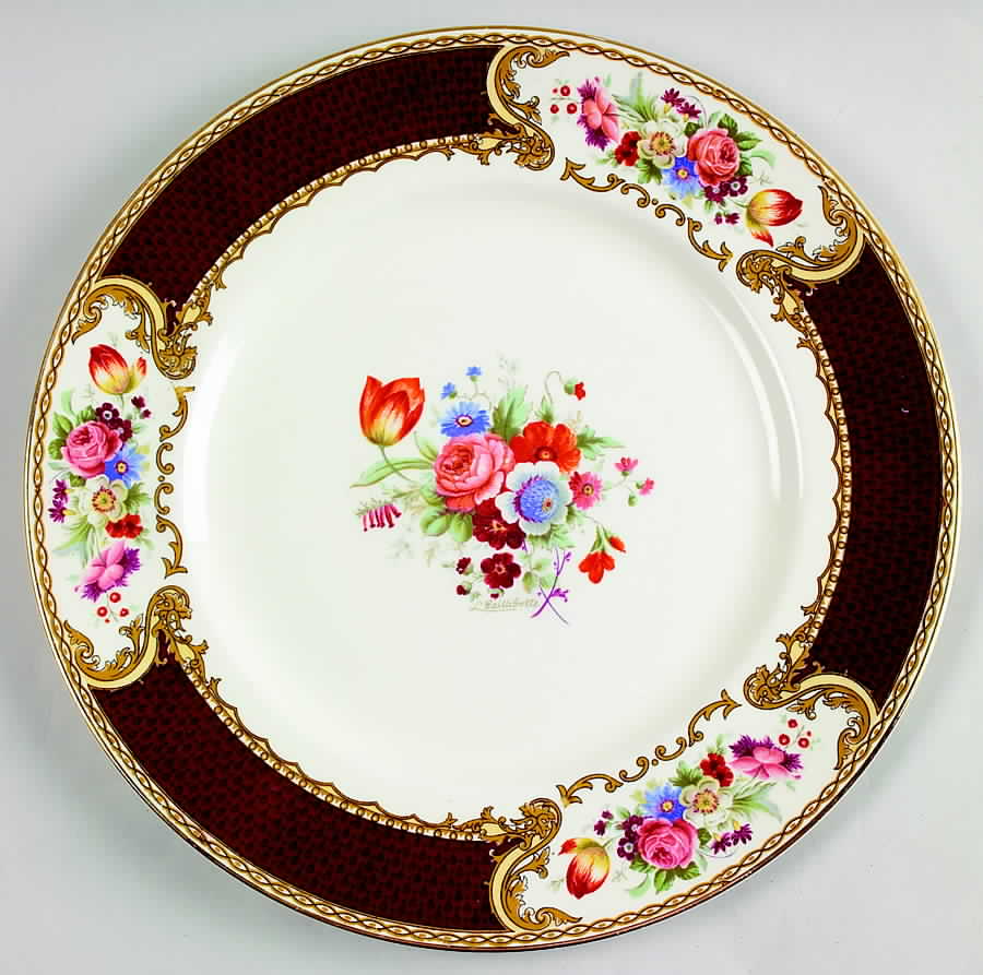 The Bouquet Maroon Dinner Plate by Myott Staffordshire-1