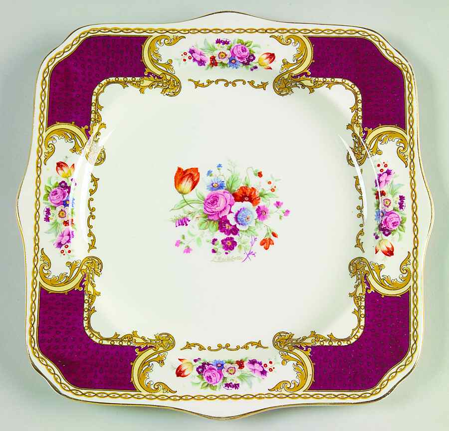 The Bouquet Maroon Square Luncheon Plate by Myott Staffordshire-1