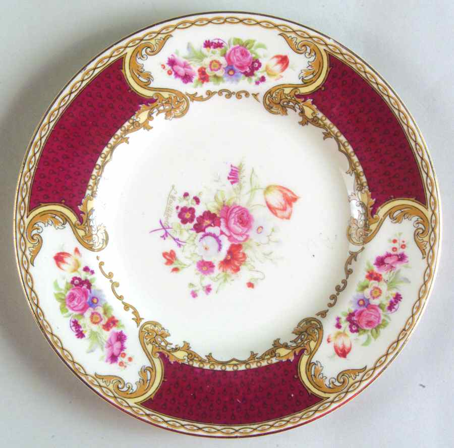 The Bouquet Maroon Bread & Butter Plate by Myott Staffordshire-1