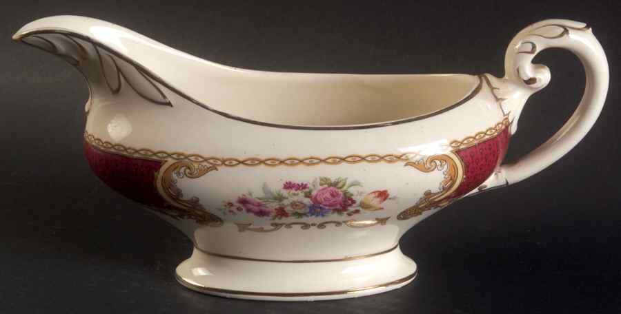 The Bouquet Maroon Gravy Boat by Myott Staffordshire-1