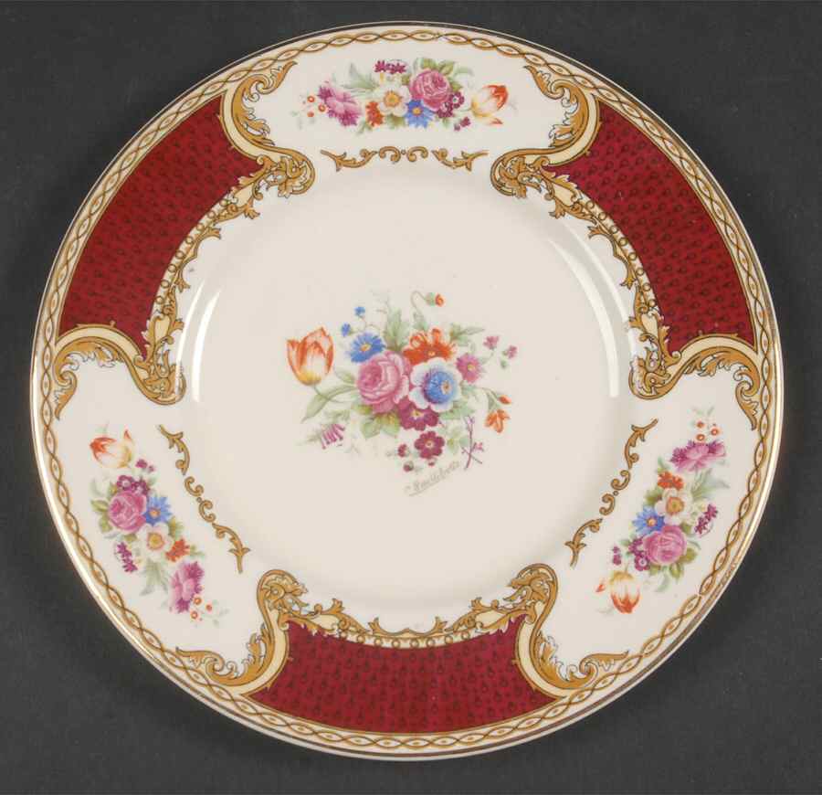 The Bouquet Maroon Dessert/Pie Plate by Myott Staffordshire-1