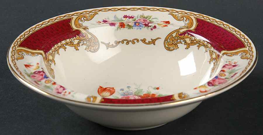 The Bouquet Maroon Rim Fruit/Dessert (Sauce) Bowl by Myott Staffordshire-1