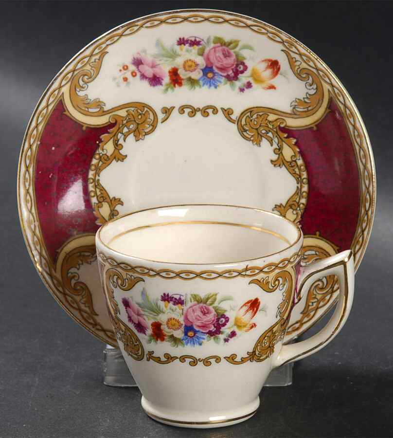 The Bouquet Maroon Flat Demitasse Cup & Saucer Set by Myott Staffordshire-1