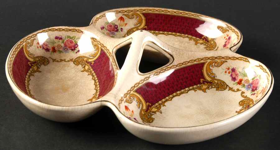 The Bouquet Maroon 3-Part Relish by Myott Staffordshire-1