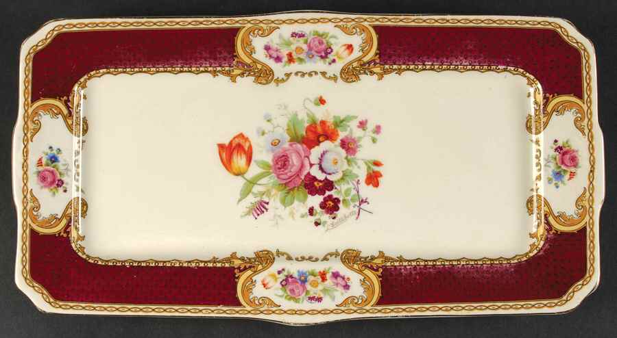 The Bouquet Maroon Large Sandwich Tray by Myott Staffordshire-1