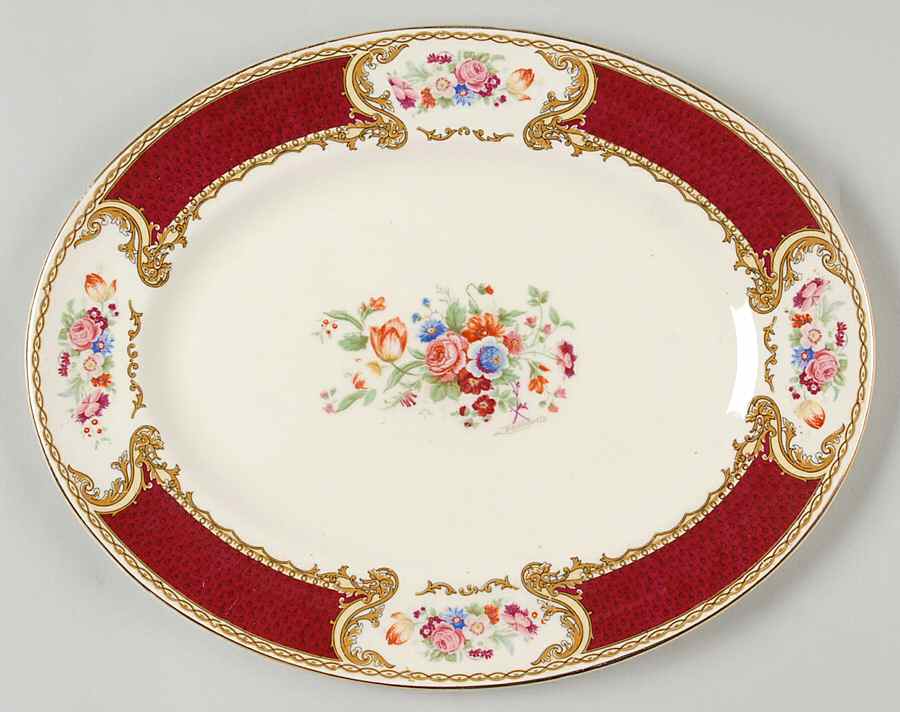 The Bouquet Maroon 11" Oval Serving Platter by Myott Staffordshire-1