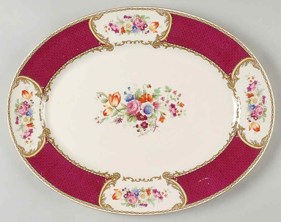 The Bouquet Maroon 14" Oval Serving Platter by Myott Staffordshire-1