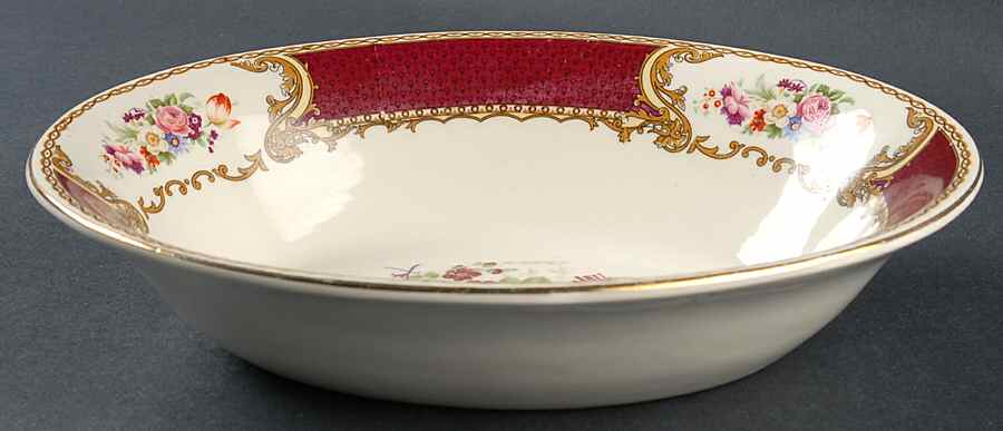 The Bouquet Maroon 9" Oval Vegetable Bowl by Myott Staffordshire-1