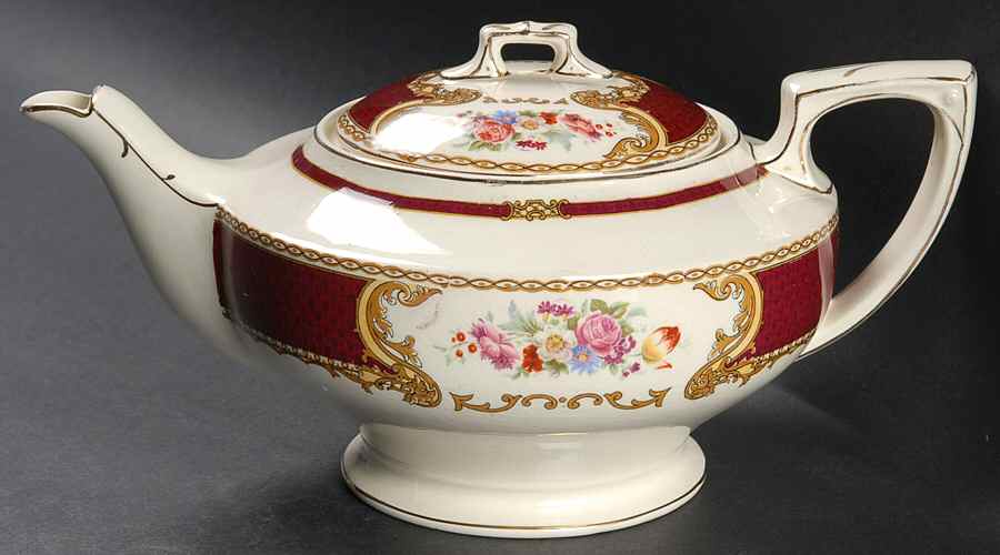 The Bouquet Maroon Teapot & Lid by Myott Staffordshire-1