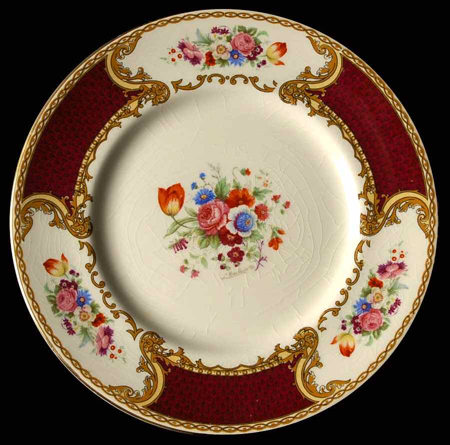 The Bouquet Maroon Salad Plate by Myott Staffordshire-1