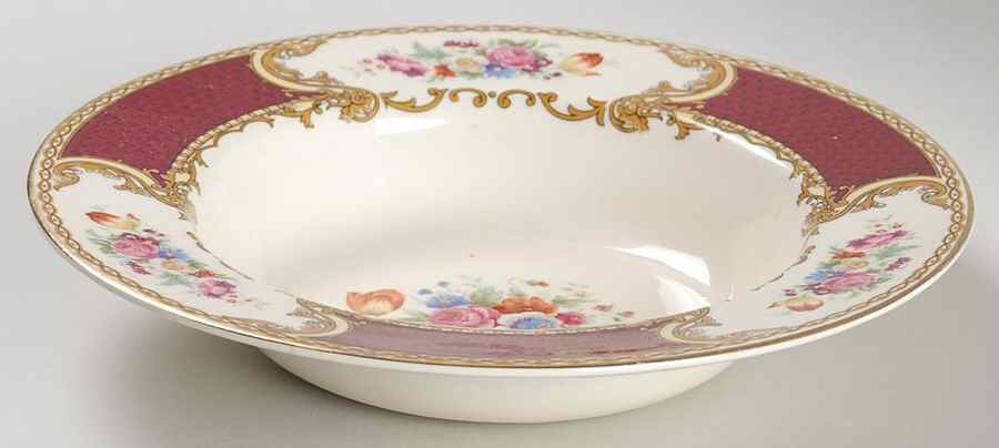 The Bouquet Maroon Rim Soup Bowl by Myott Staffordshire-1