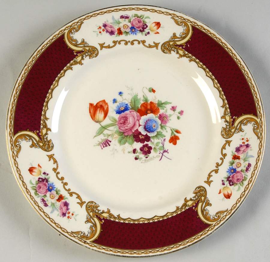 The Bouquet Maroon Luncheon Plate by Myott Staffordshire-1