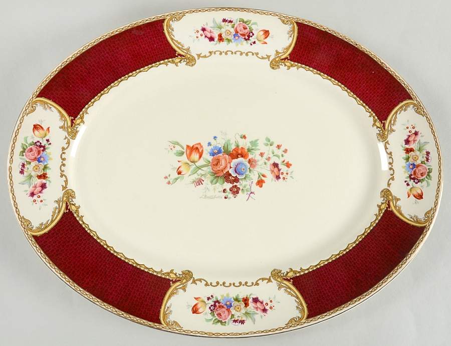The Bouquet Maroon 16" Oval Serving Platter by Myott Staffordshire-1