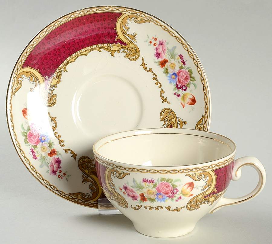 The Bouquet Maroon Flat Cup & Saucer Set by Myott Staffordshire-1