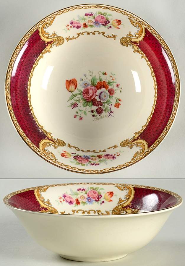 The Bouquet Maroon Coupe Cereal Bowl by Myott Staffordshire-1