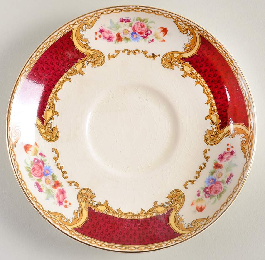 The Bouquet Maroon Saucer for Footed Cream Soup Bowl by Myott Staffordshire-1
