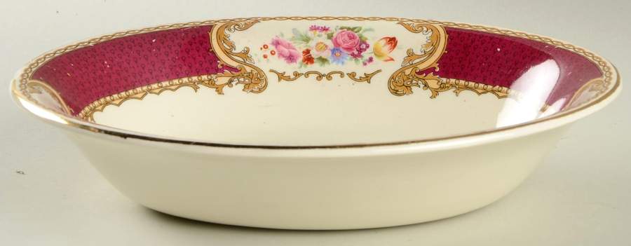 The Bouquet Maroon 9" Oval Vegetable Bowl by Myott Staffordshire-1