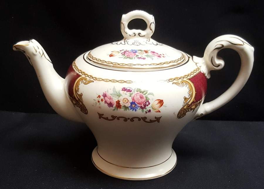 The Bouquet Maroon Small Teapot & Lid by Myott Staffordshire-1