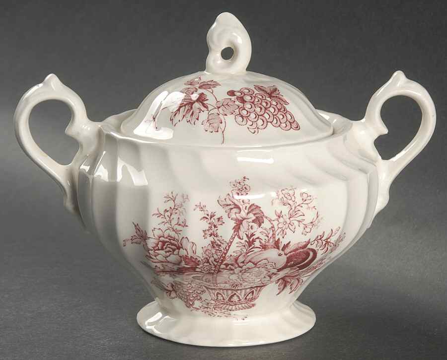 Bountiful Red Sugar Bowl & Lid by Myott Staffordshire-1