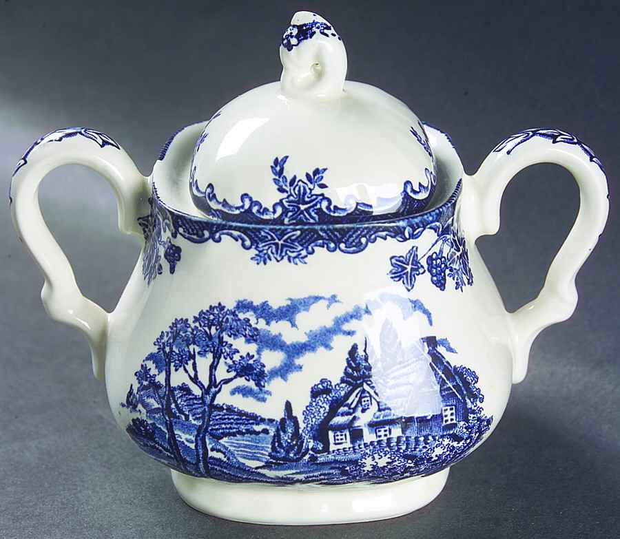The Brook Blue Sugar Bowl & Lid by Myott Staffordshire-1