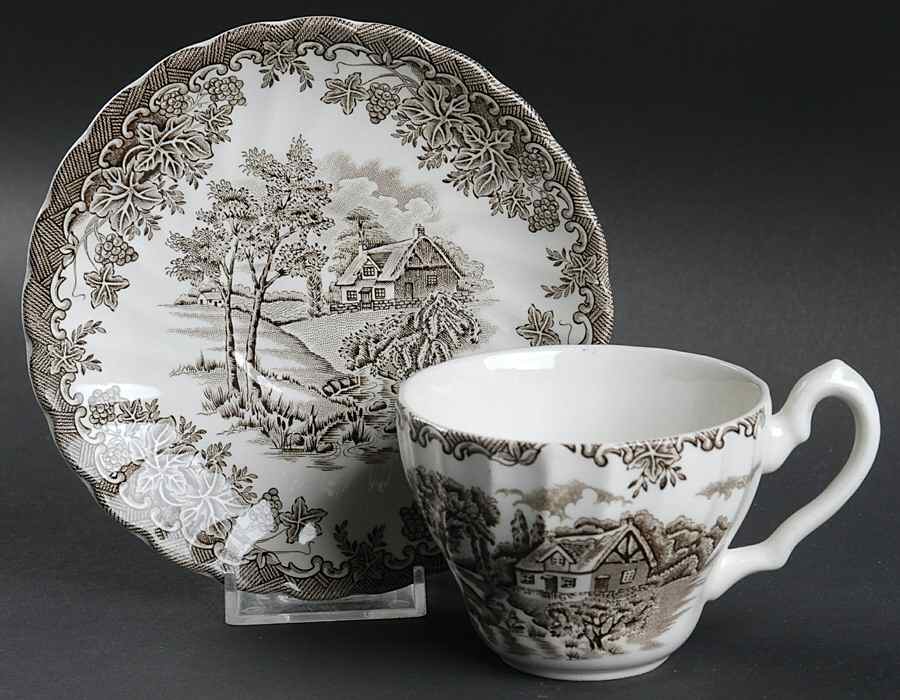 The Brook Brown Flat Cup & Saucer Set by Myott Staffordshire-1
