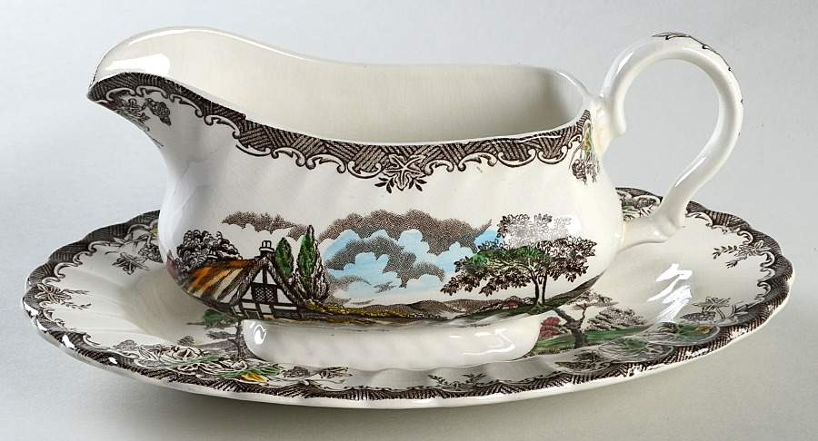 The Brook Brown Multicolor Gravy Boat & Underplate by Myott Staffordshire-1