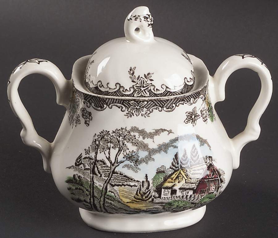The Brook Brown Multicolor Sugar Bowl & Lid by Myott Staffordshire-1