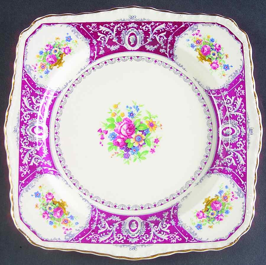 Canterbury Red Border (Floral Center) Square Salad Plate by Myott Staffordshire-1