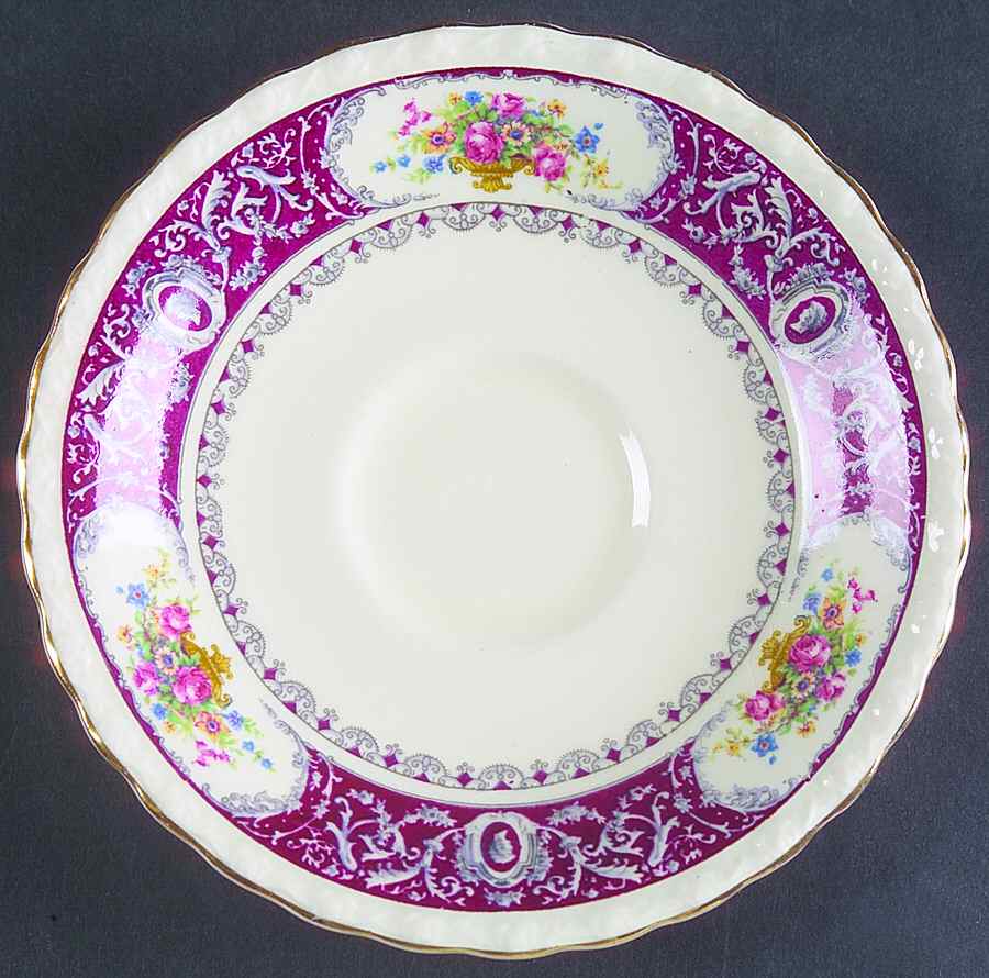 Canterbury Red Border (Floral Center) Saucer by Myott Staffordshire-1
