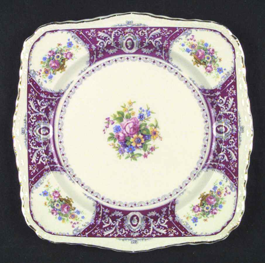 Canterbury Red Border (Floral Center) Square Dinner Plate by Myott Staffordshire-1