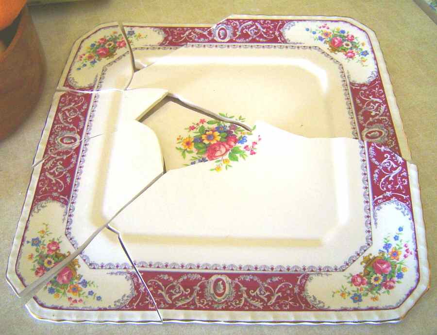 Canterbury Red Border (Floral Center) Square Cake Plate by Myott Staffordshire-1