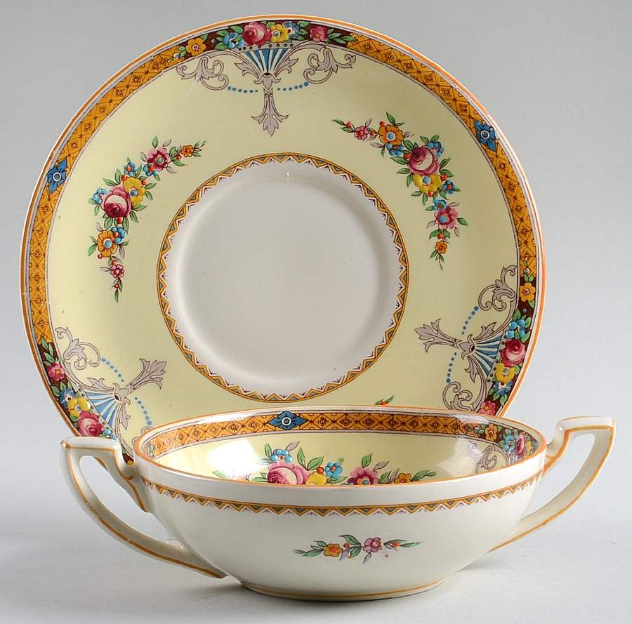 Carlton Footed Cream Soup Bowl & Saucer Set by Myott Staffordshire-1