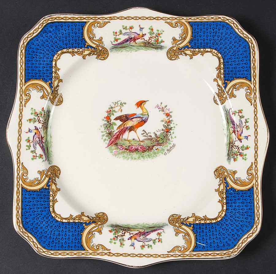 Chelsea Bird Blue Square Luncheon Plate by Myott Staffordshire-1