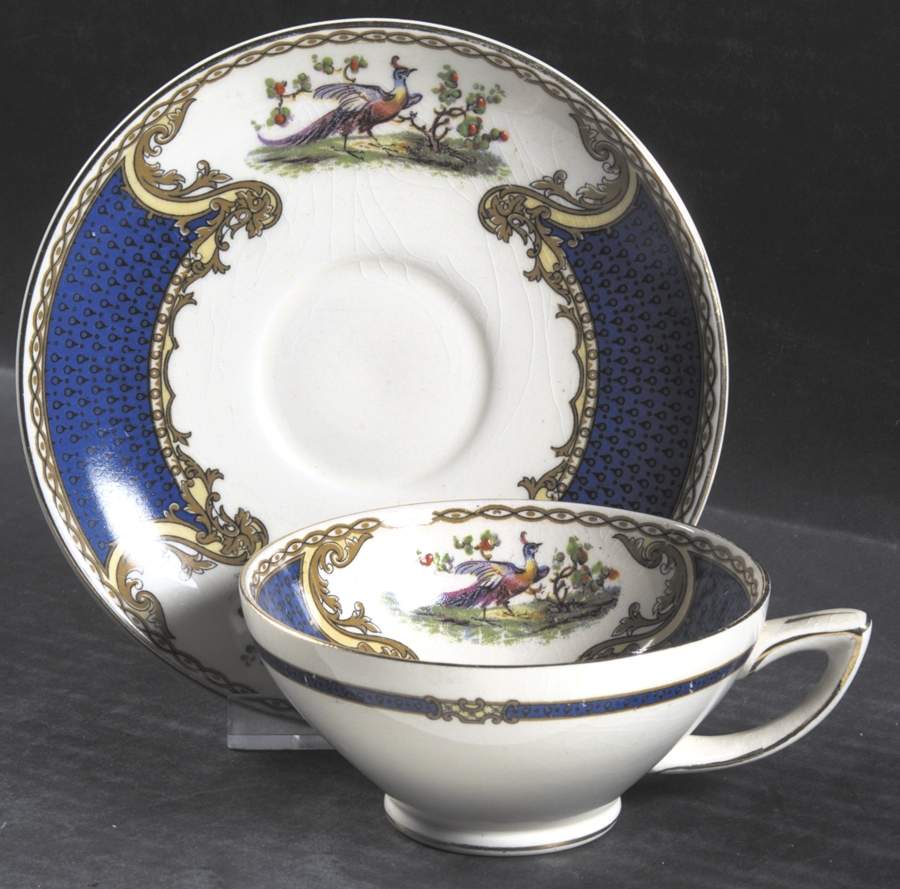 Chelsea Bird Blue Footed Cup & Saucer Set by Myott Staffordshire-1