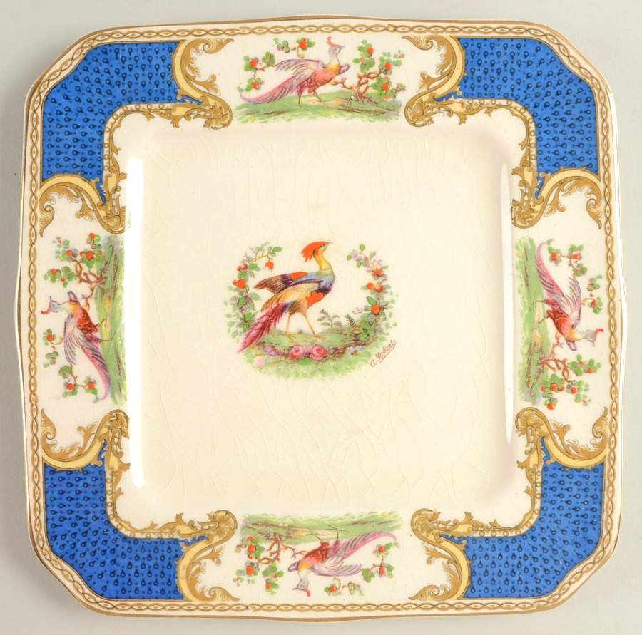 Chelsea Bird Blue 8" Square Cookie Plate by Myott Staffordshire-1