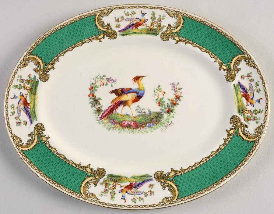 Chelsea Bird Green (Enamel) 11" Oval Serving Platter by Myott Staffordshire-1