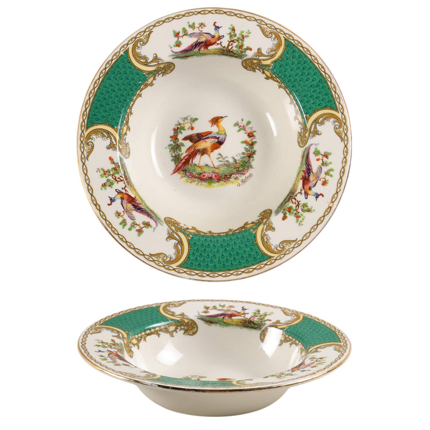 Chelsea Bird Green (Enamel) Rim Cereal Bowl by Myott Staffordshire-1