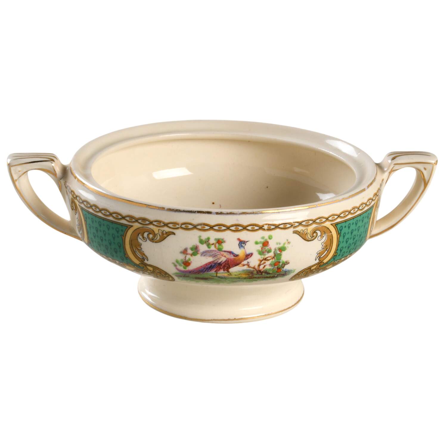 Chelsea Bird Green (Enamel) Sugar Bowl No Lid by Myott Staffordshire-1