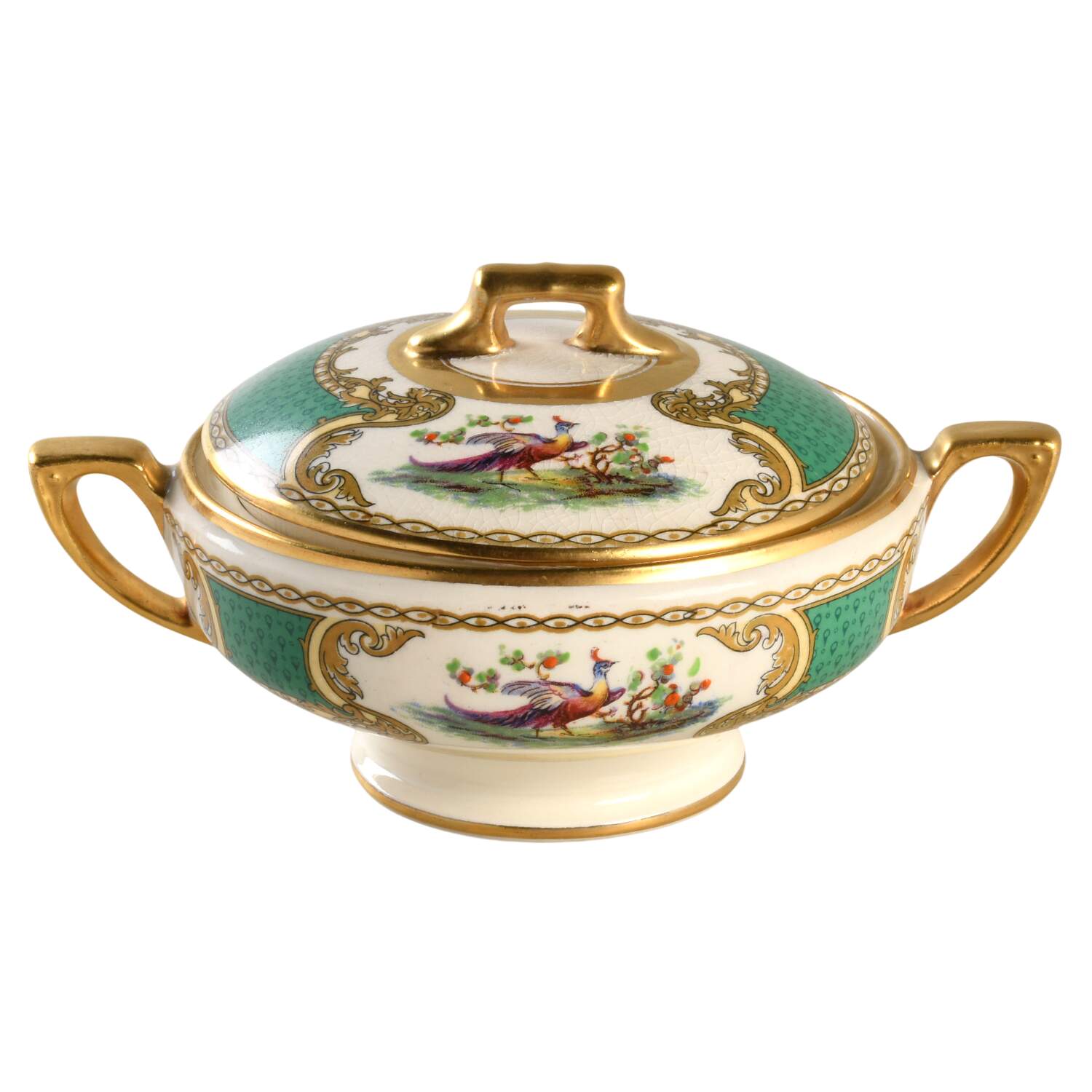 Chelsea Bird Green (Enamel) Sugar Bowl & Lid by Myott Staffordshire-1