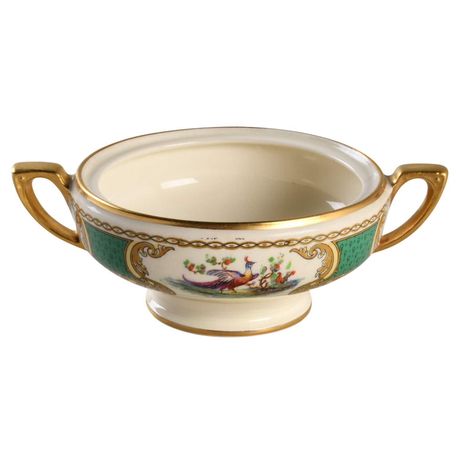 Chelsea Bird Green (Enamel) Sugar Bowl No Lid by Myott Staffordshire-1
