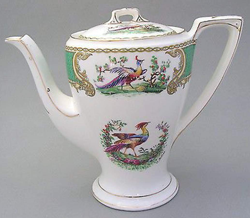 Chelsea Bird Green (Enamel) Coffee Pot & Lid by Myott Staffordshire-1