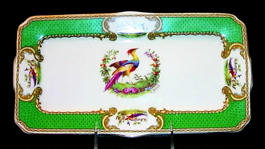 Chelsea Bird Green (Enamel) Large Sandwich Tray by Myott Staffordshire-1