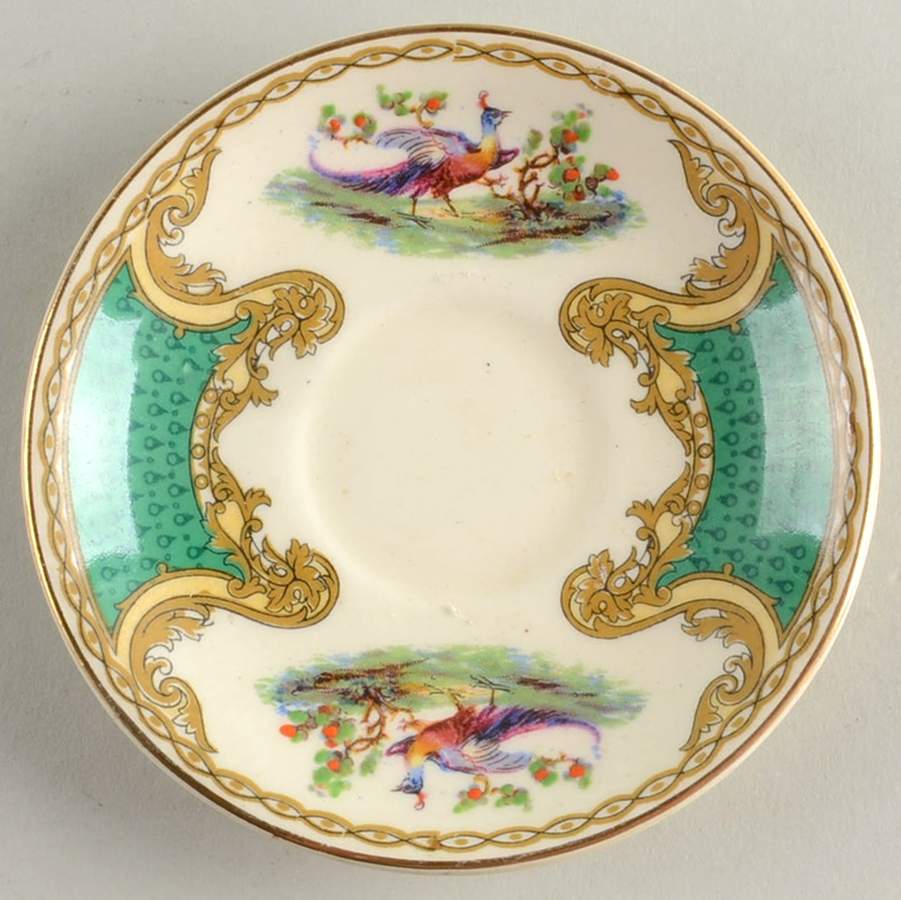 Chelsea Bird Green (Enamel) Saucer for Demitasse Cup by Myott Staffordshire-1