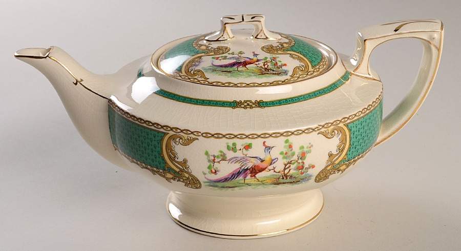Chelsea Bird Green (Enamel) Teapot & Lid by Myott Staffordshire-1