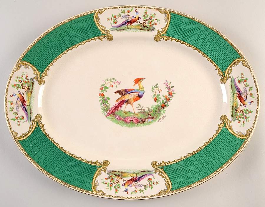 Chelsea Bird Green (Enamel) 16" Oval Serving Platter by Myott Staffordshire-1