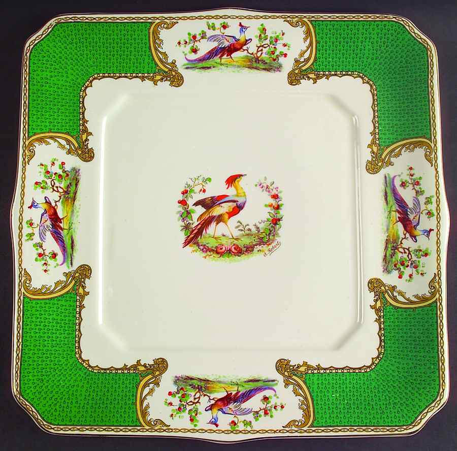 Chelsea Bird Green (Enamel) 12" Square Serving Platter by Myott Staffordshire-1